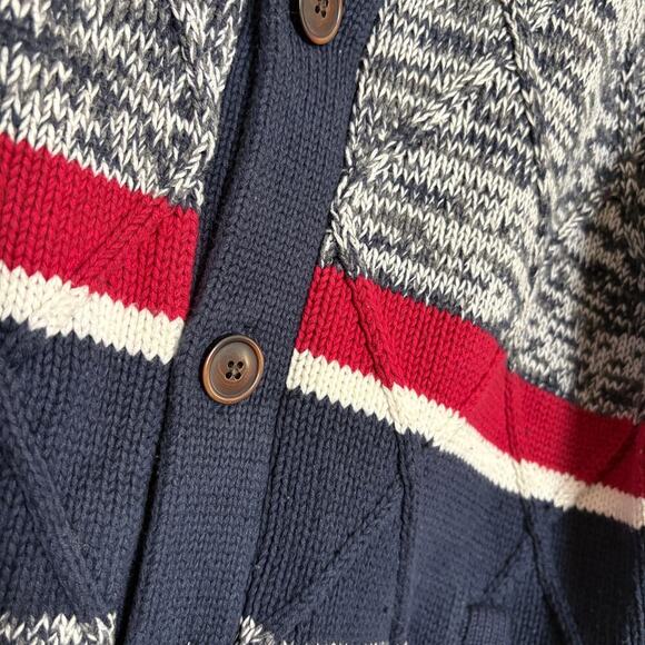 Tommy Hilfiger DarkAcademia Preppy Y2K Cardigan Navy Red Marled Knit Sweater XL - Picture 4 of 12